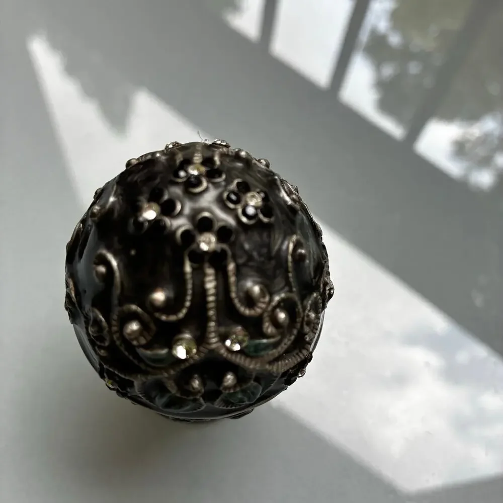 Vintage Jeweled Egg Trinket Box Hinged Pewter Rhinestone Decorative Keepsake